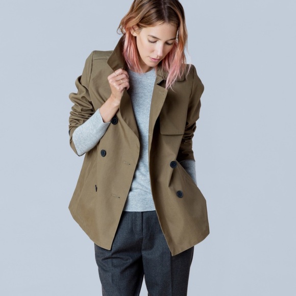 EVERLANE Swing Jacket Womens Size XS Sage Green Cropped Trench Coat Sale Cotton - Picture 2 of 8